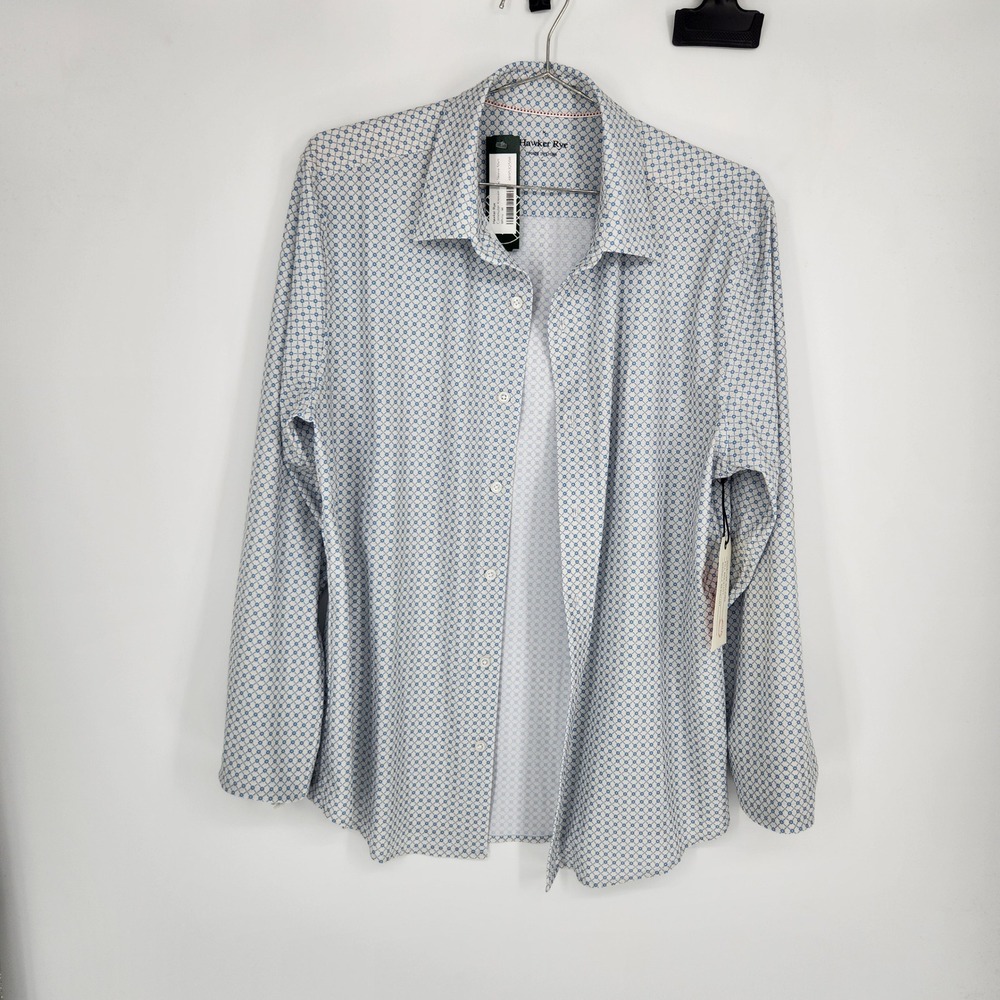 Hawker Rye Commuter Knoven Long Sleeve Shirt White Blue Geometric Mens M NEW